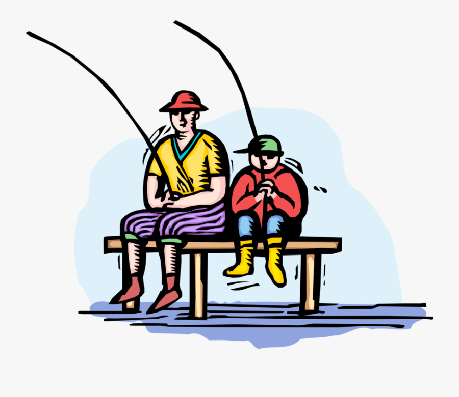 Vector Illustration Of Father And Son Fish From Dock - Fishing On Dock Png, Transparent Clipart