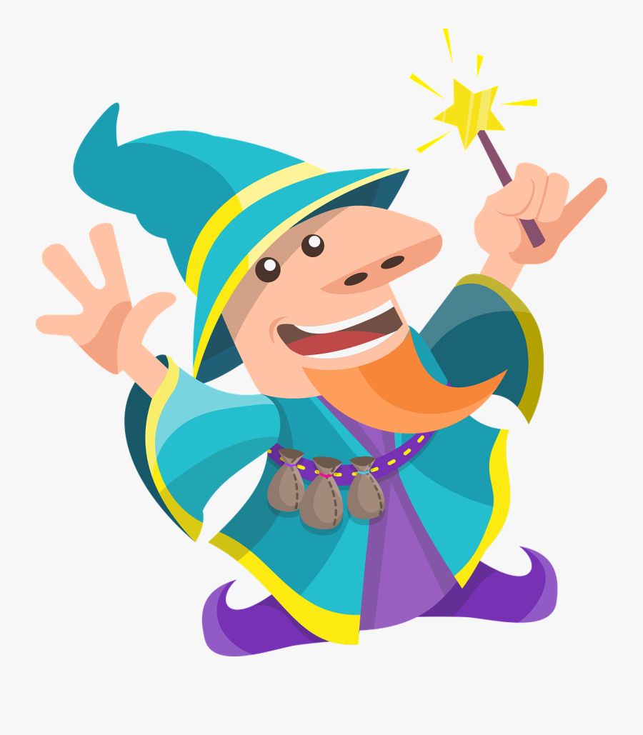 Magic, Wizard, Magic Stick, Hat, Beard, Chibbi, Man - Magical Cartoon Wizards, Transparent Clipart