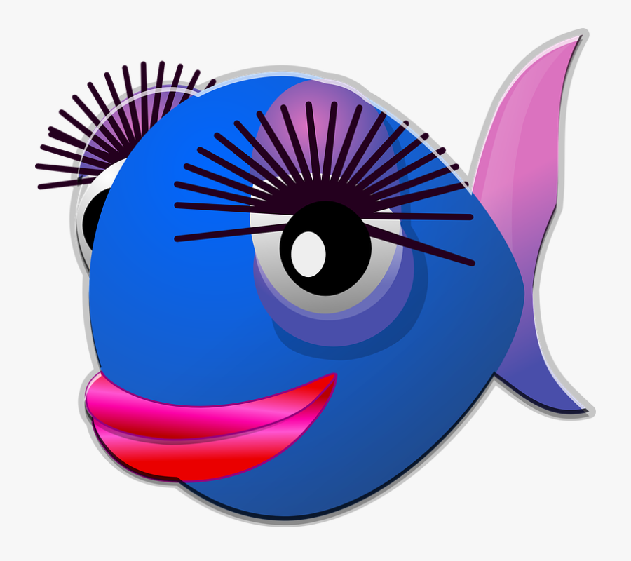 Fish, Female, Stylish, Fashion, Eye-lashes, Cute, Happy - Cartoon With Big Eyelashes, Transparent Clipart