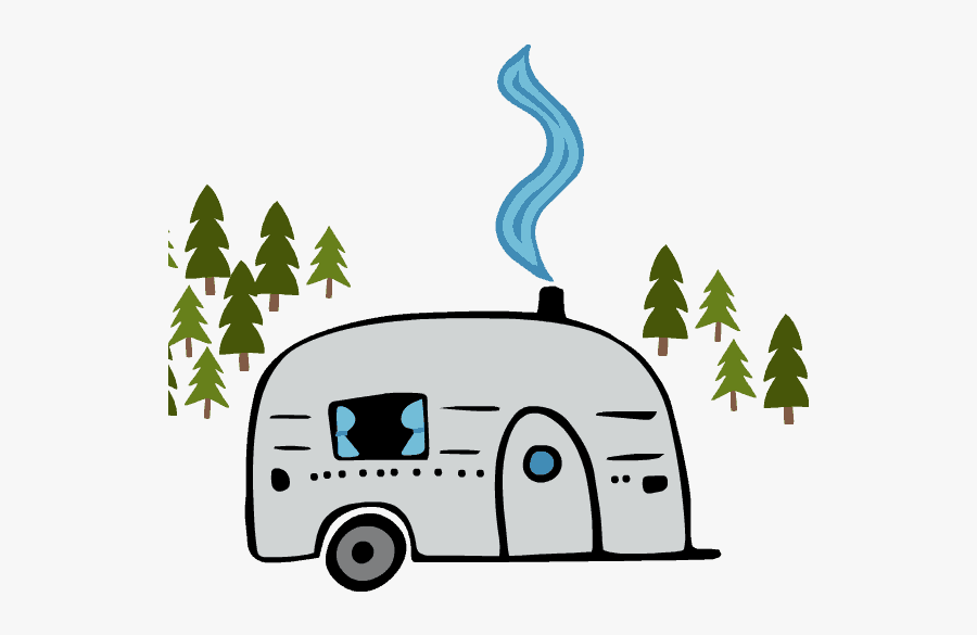 Graphic With Rv And Pine Trees - Rv Steps, Transparent Clipart