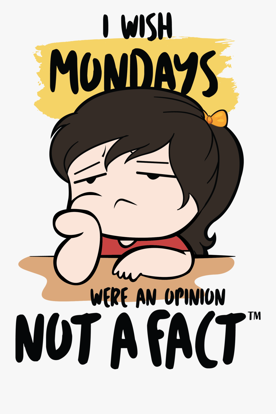 Girl Long Hair I Wish Mondays Were An Opinion Not A - Cartoon, Transparent Clipart