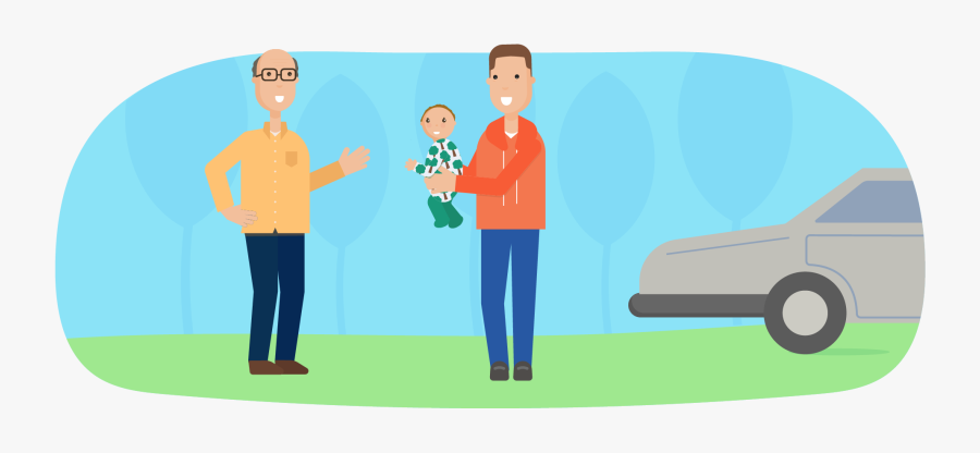 Father Taking Infant To Their Grandfather For Babysitting - Cartoon, Transparent Clipart