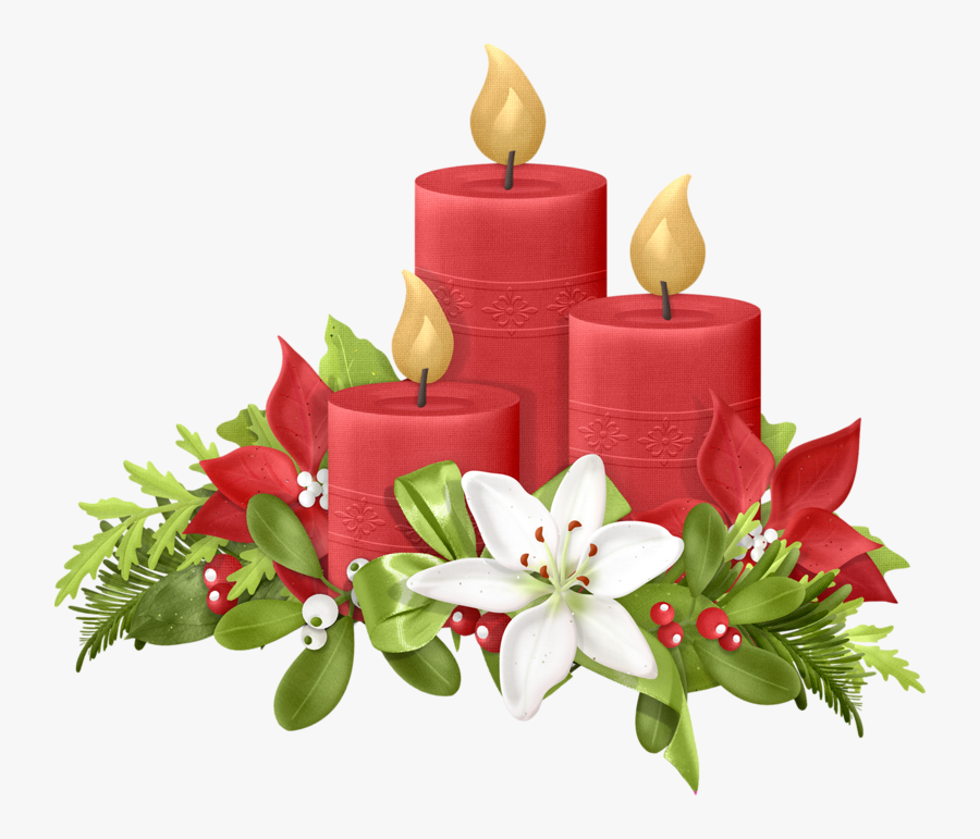 Poinsettias Clipart Vintage Christmas Candle - Candle With Flowers Clipart, Transparent Clipart
