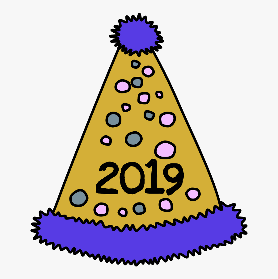 Party Hat, Pom-pom, Tinsel, Dots, 2019, Purple, Gold - 2019 Party Hat Png, Transparent Clipart