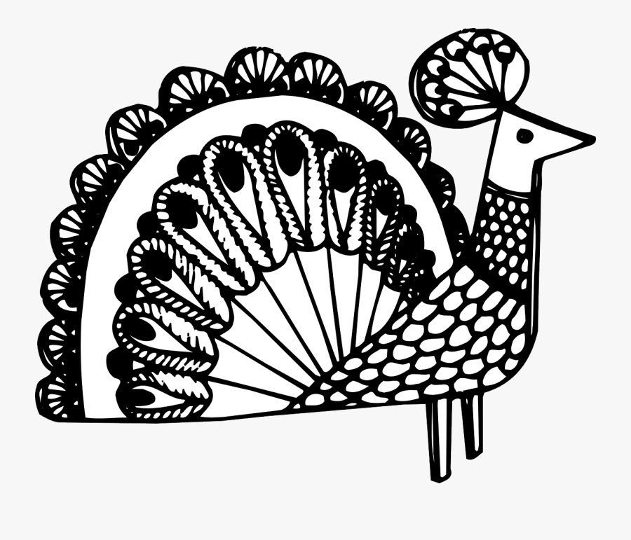 Fancy, Bird, Decorative, Peacock, Feathers, Decoration - Black Line Peacock Art Design, Transparent Clipart