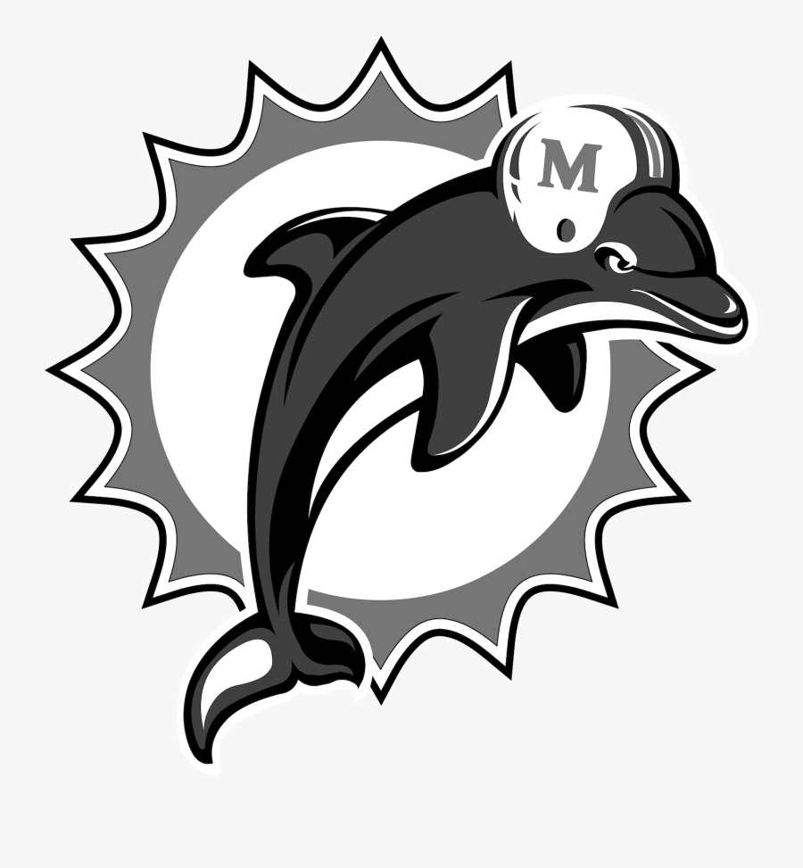 Bottlenose Art,black And White,fictional Character - Miami Dolphins Retro Logo, Transparent Clipart