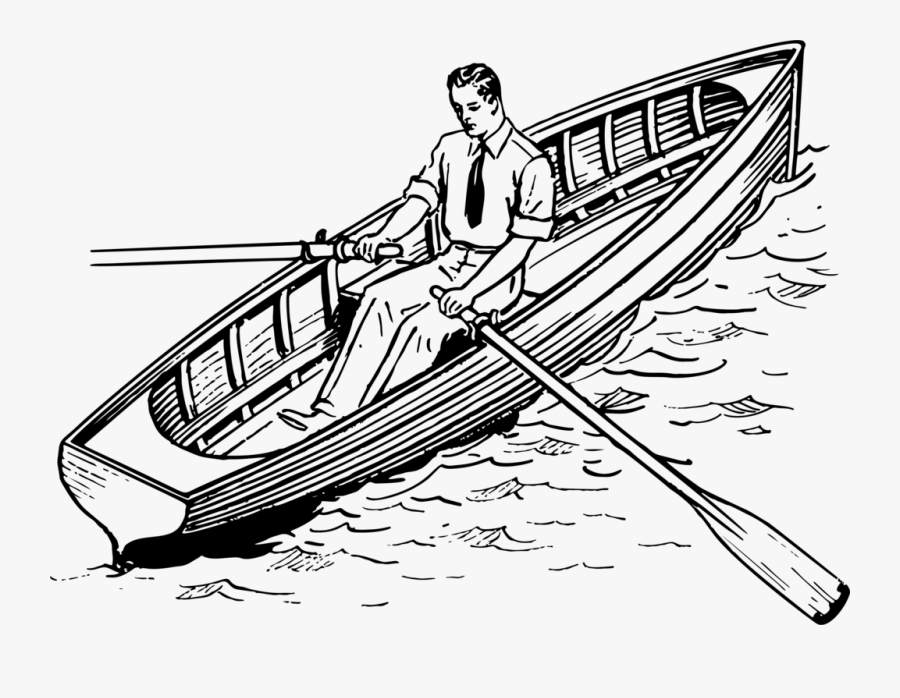 Row Boat Sketch - Row Boat Clipart Black And White, Transparent Clipart