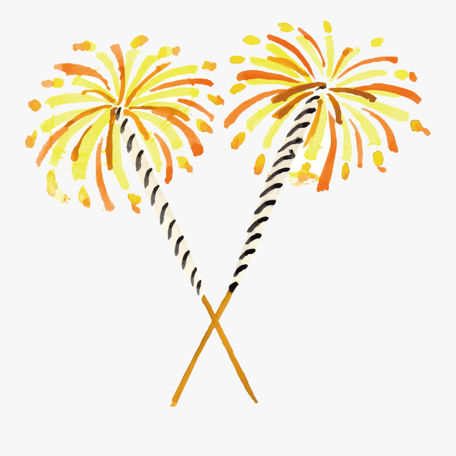 Fireworks Painting Yellow Hand - Fireworks Watercolor Drawing Png, Transparent Clipart