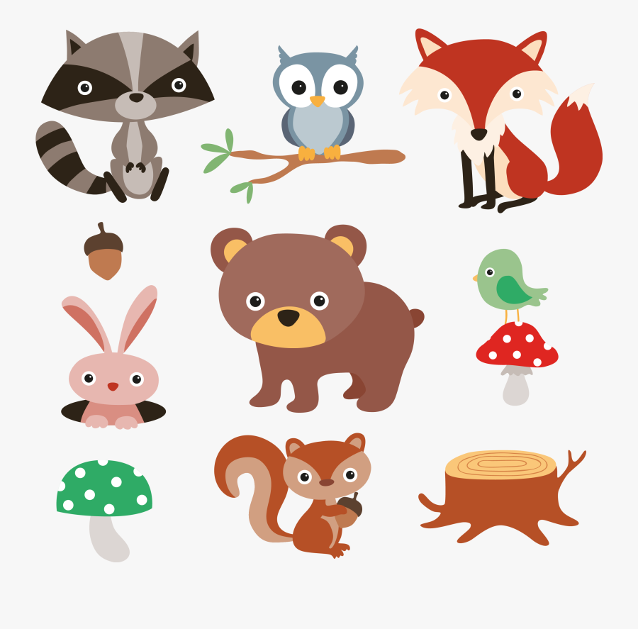Squirrel Raccoon Cartoon Forest - Forest Animals Cartoon Png, Transparent Clipart