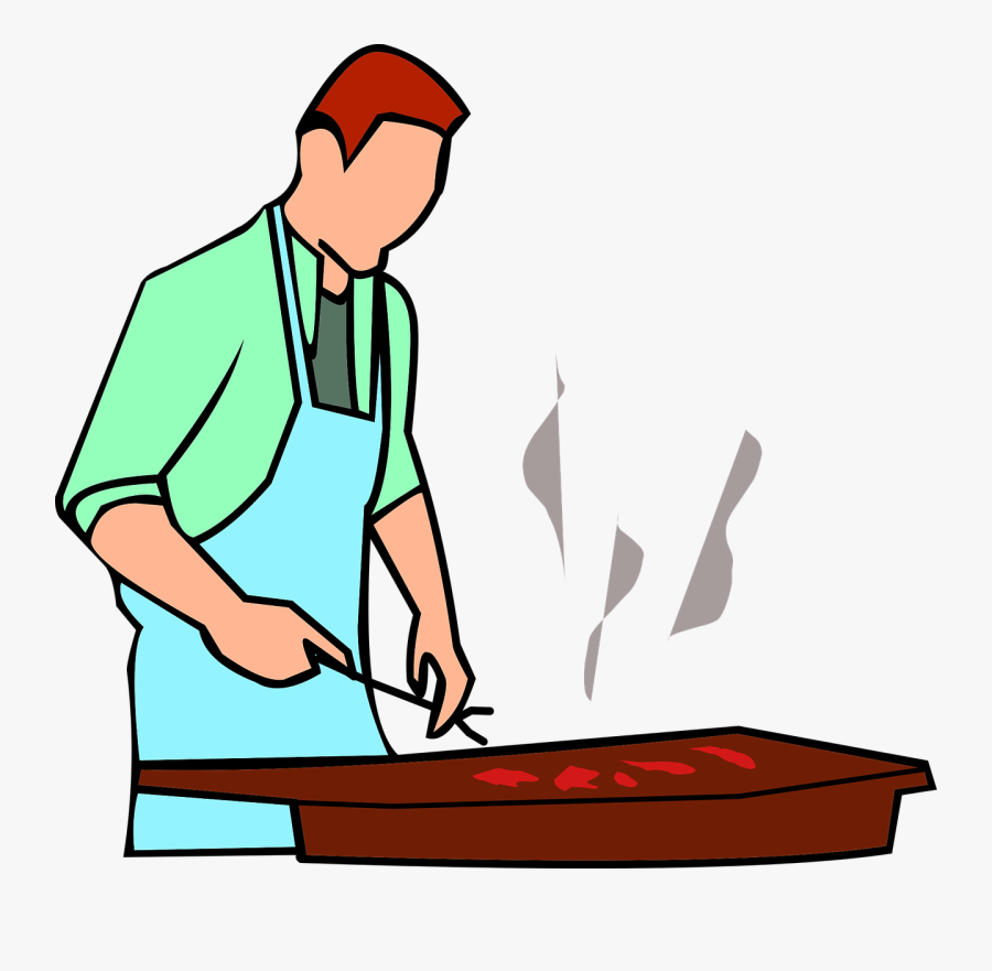 Transparent Bbq Grill Clipart Black And White - Man Grilling Clipart Transparent, Transparent Clipart