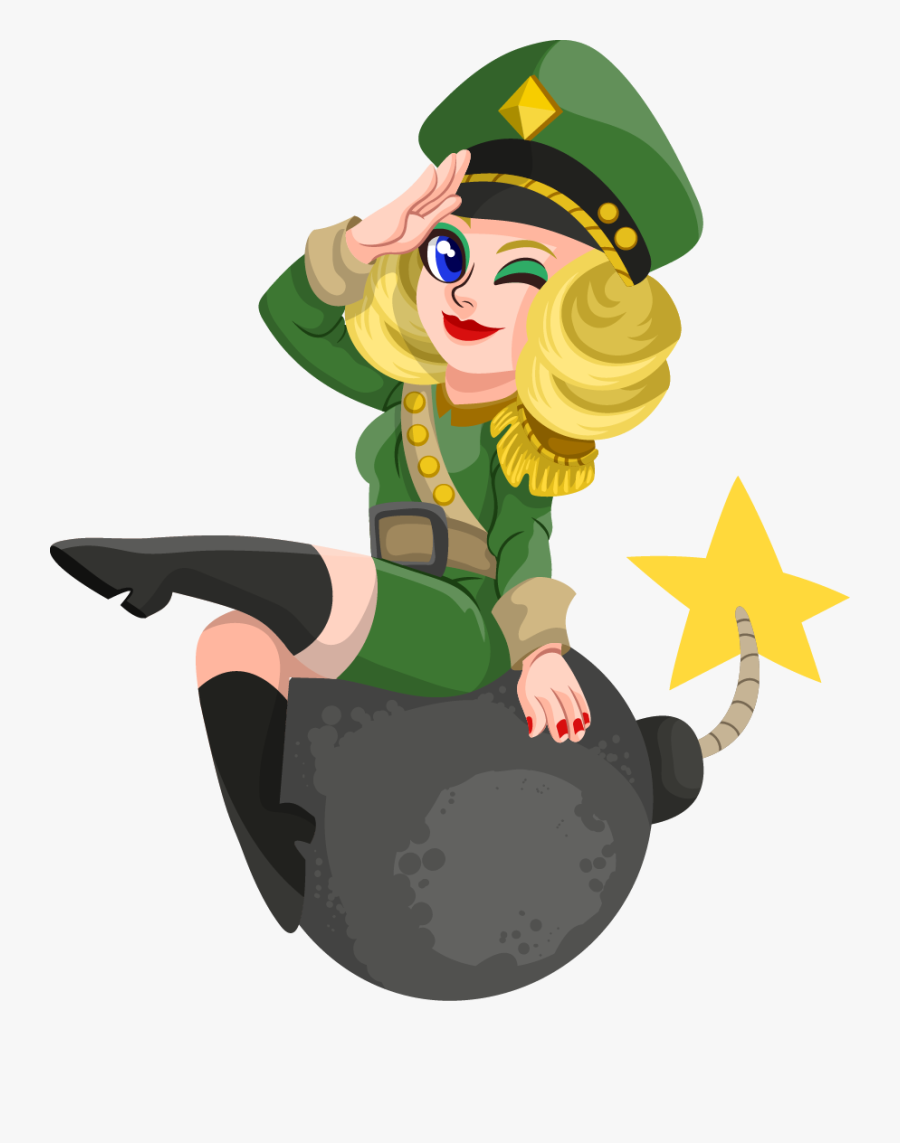 Soldier Free To Use Clip Art - Female Soldier Salute Cartoon, Transparent Clipart