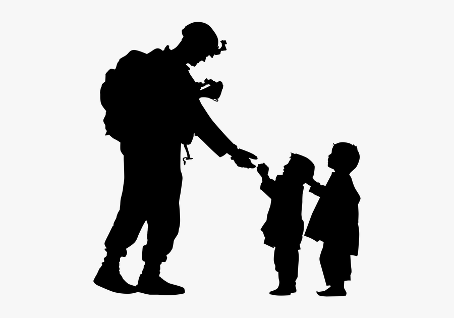 Soldier Clipart Running - Soldier And Child Silhouette, Transparent Clipart