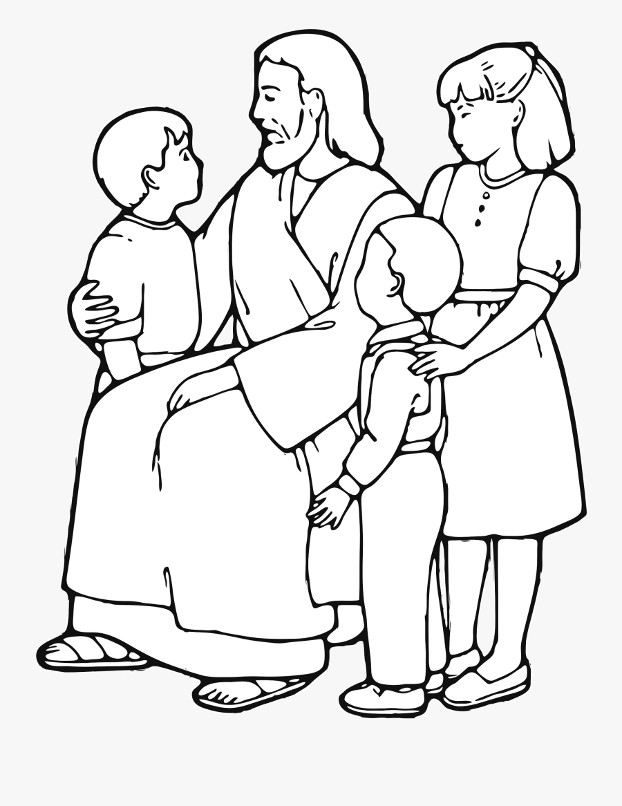 Jesus Working As A Child Clipart - Black And White Jesus With Children Clipart, Transparent Clipart