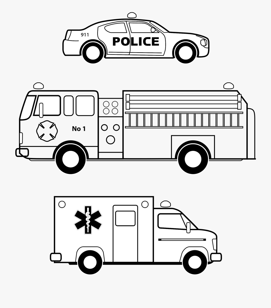 Clipart - Fire Engine Clipart Black And White, Transparent Clipart