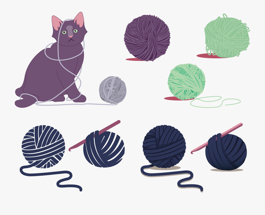 Kitty Cat With Yarn Clipart - Ball Of Yarn Illustration, Transparent Clipart