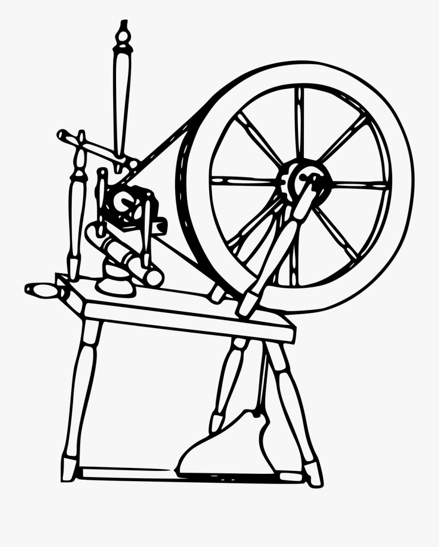 Line Art,angle,monochrome Photography - Spinning Wheel Clipart Black And White, Transparent Clipart