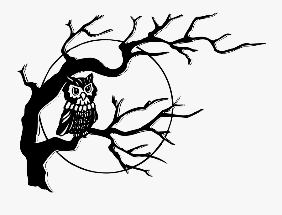 Owl At Night Clipart Black And White, Transparent Clipart