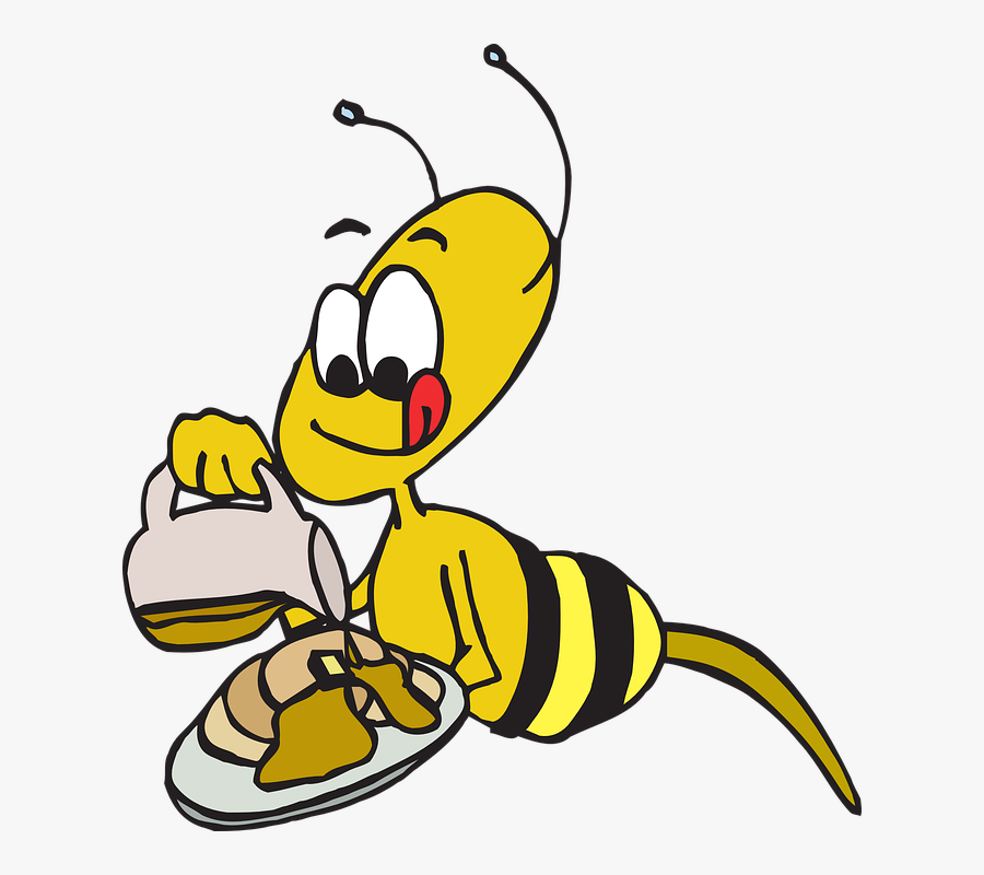 Bee Eating Honey Cartoon, Transparent Clipart