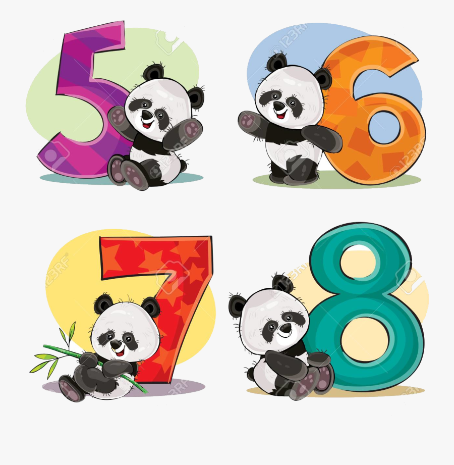 Numbers Set Of Cute Baby Panda Bears With Vector Cartoon - Panda With Numbers, Transparent Clipart