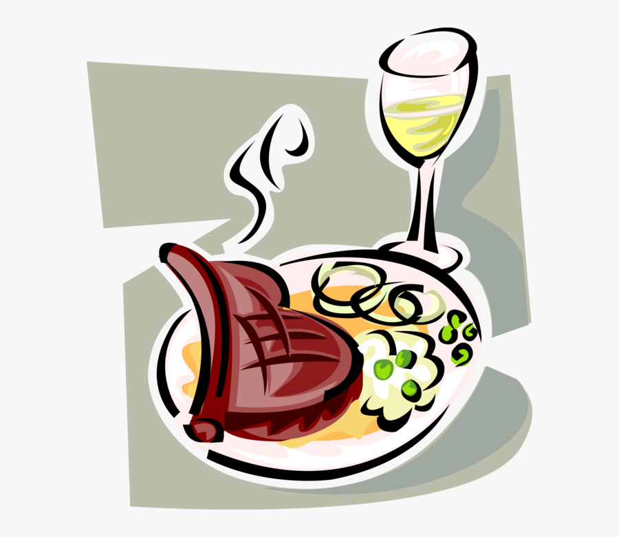 Roast Beef Meal And Wine Royalty Free Vector Clip Art - Clipart Essen Und Trinken, Transparent Clipart