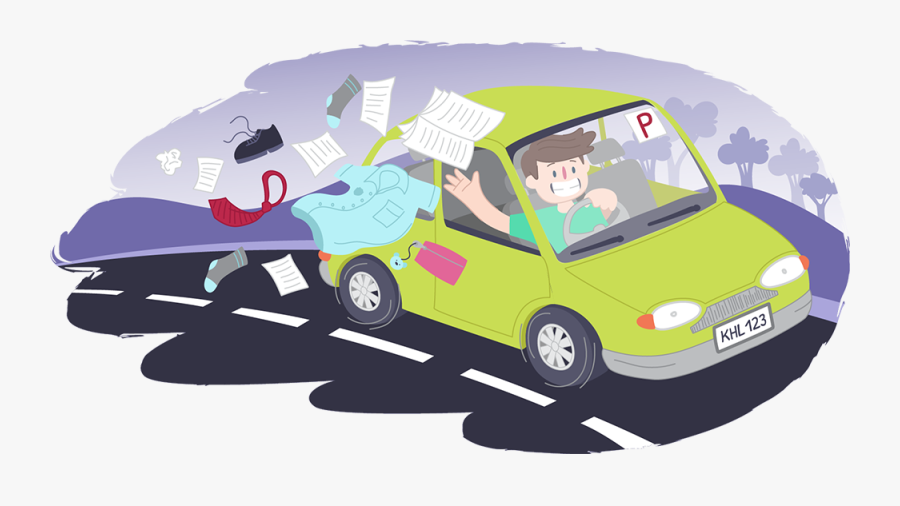 P Plater Throwing School Stuff Out Of Car Window - City Car, Transparent Clipart