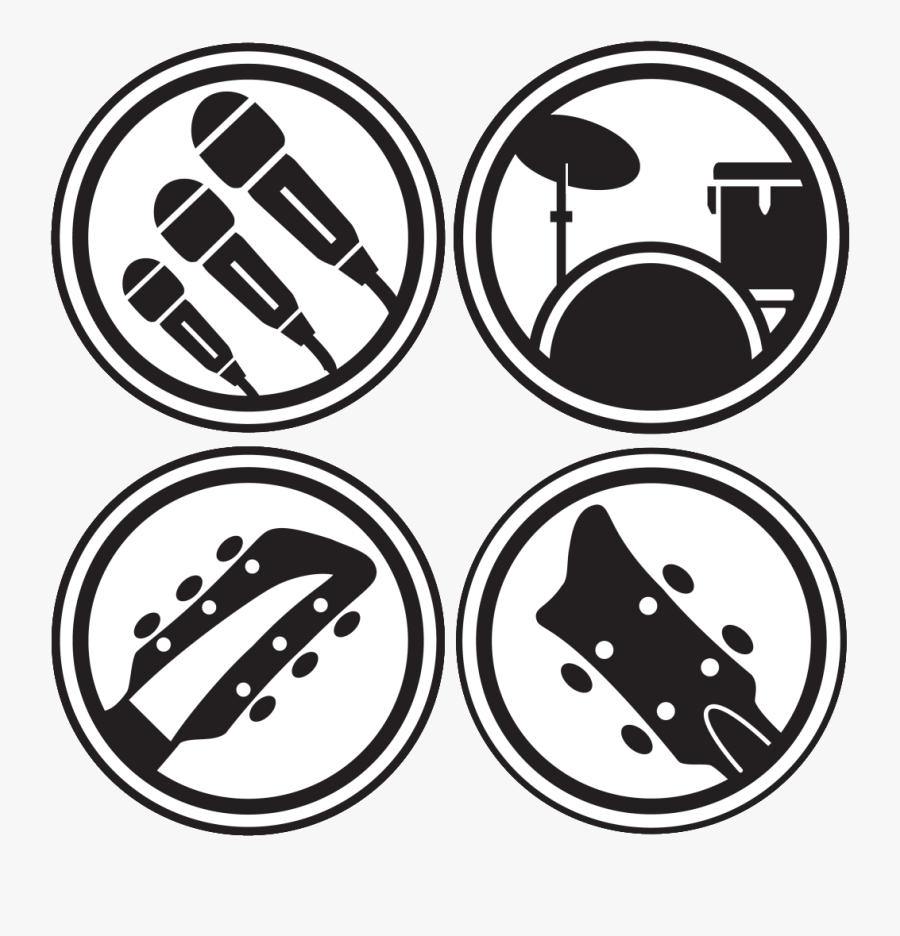 Rock Band Instrument Logos, Transparent Clipart