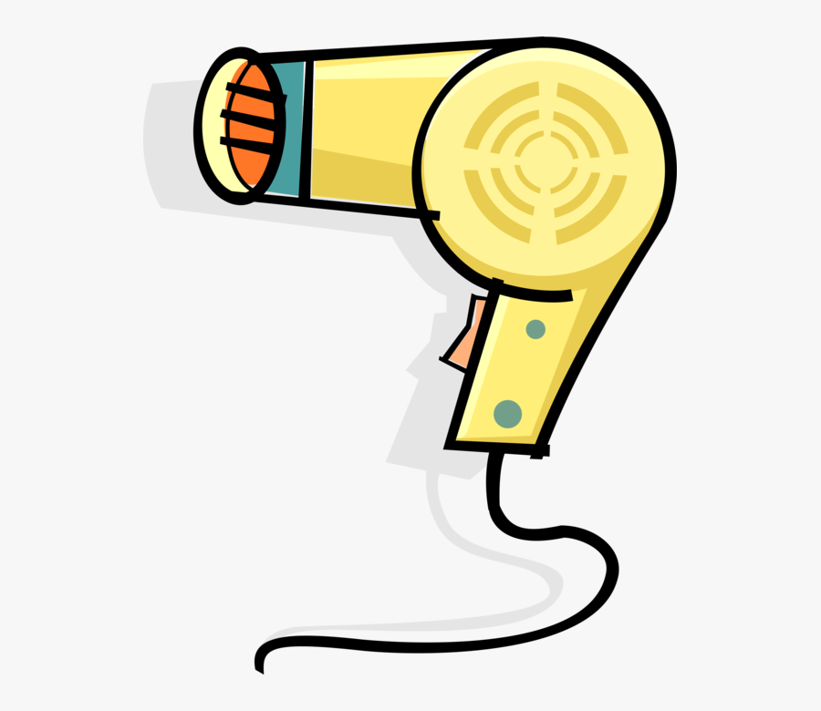 Vector Illustration Of Portable Electric Hair Dryer - Hair Blow Dryer Cartoon, Transparent Clipart
