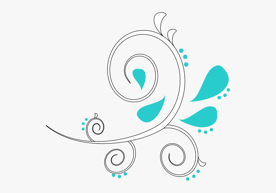 White Teal Swirl Outline - Dark Blue Flowers Png, Transparent Clipart