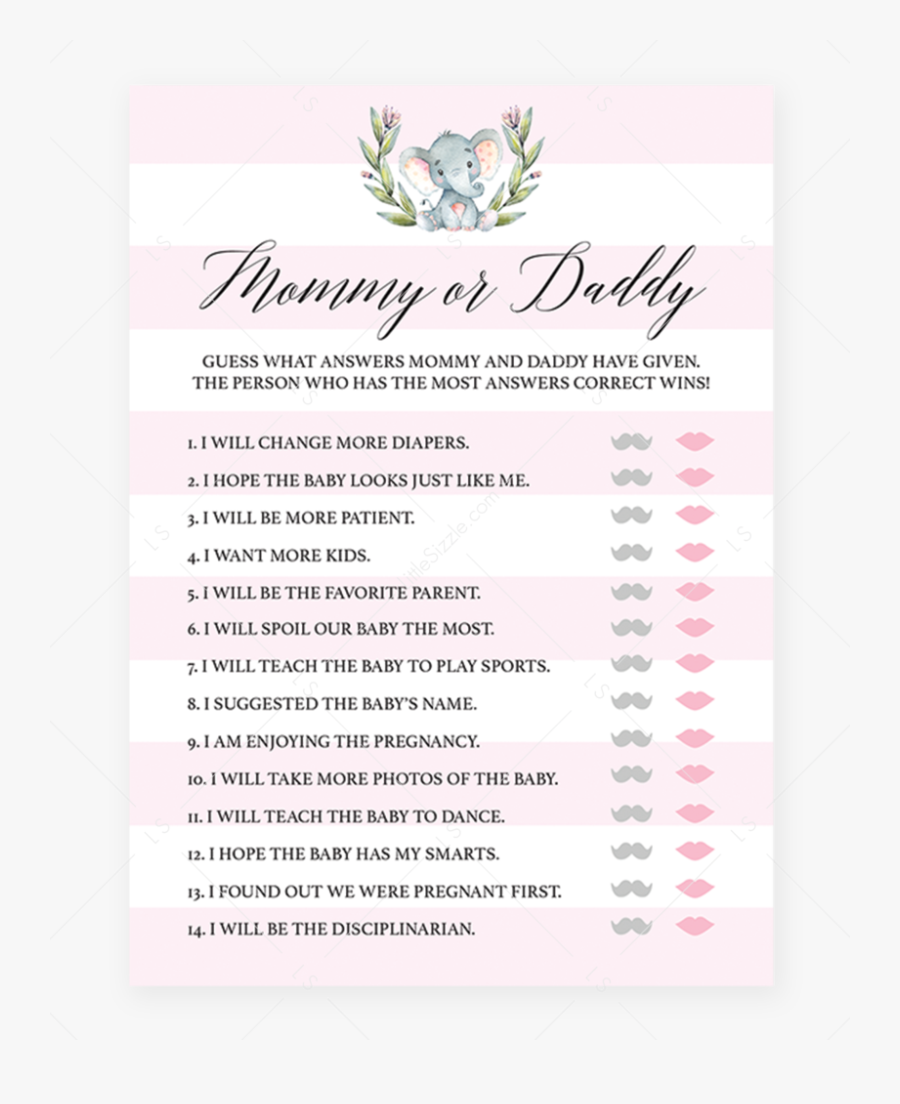 Mommy Or Daddy Baby Shower Game Free Printable, Transparent Clipart