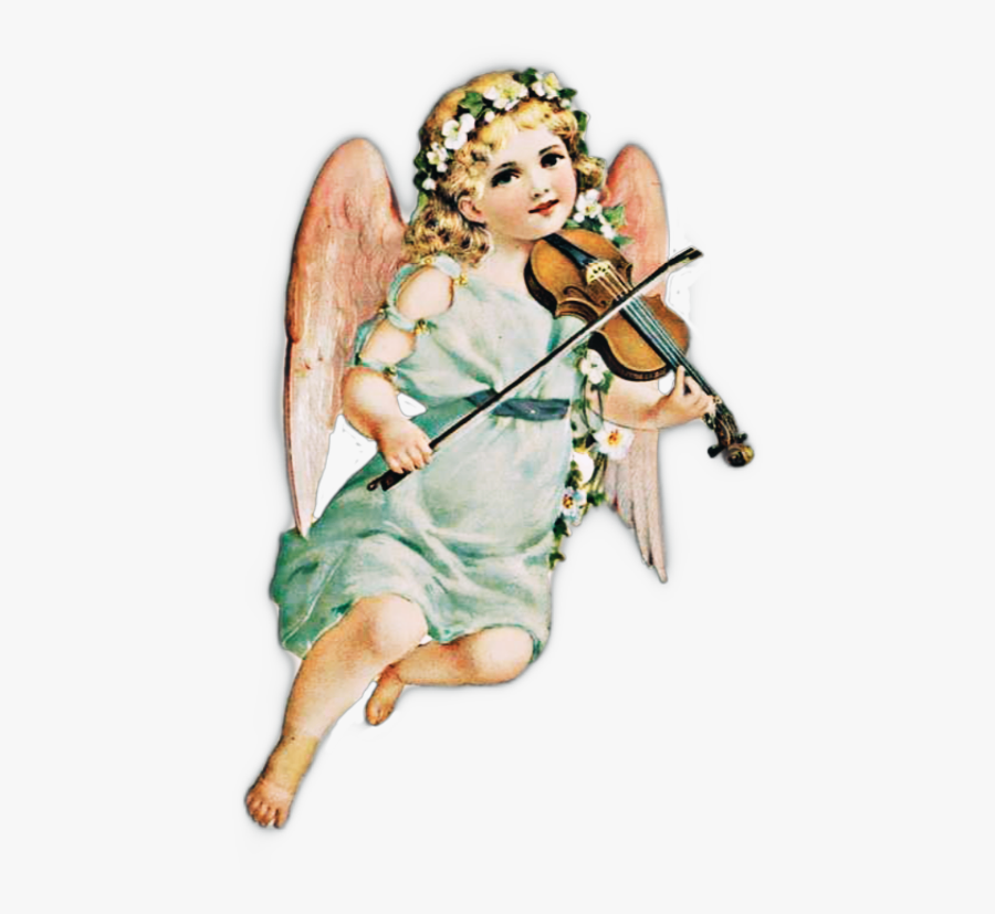 Cherubs Littlegirls Angels Violin Flowers Freetoedit - Angel Painting Aesthetic Png, Transparent Clipart