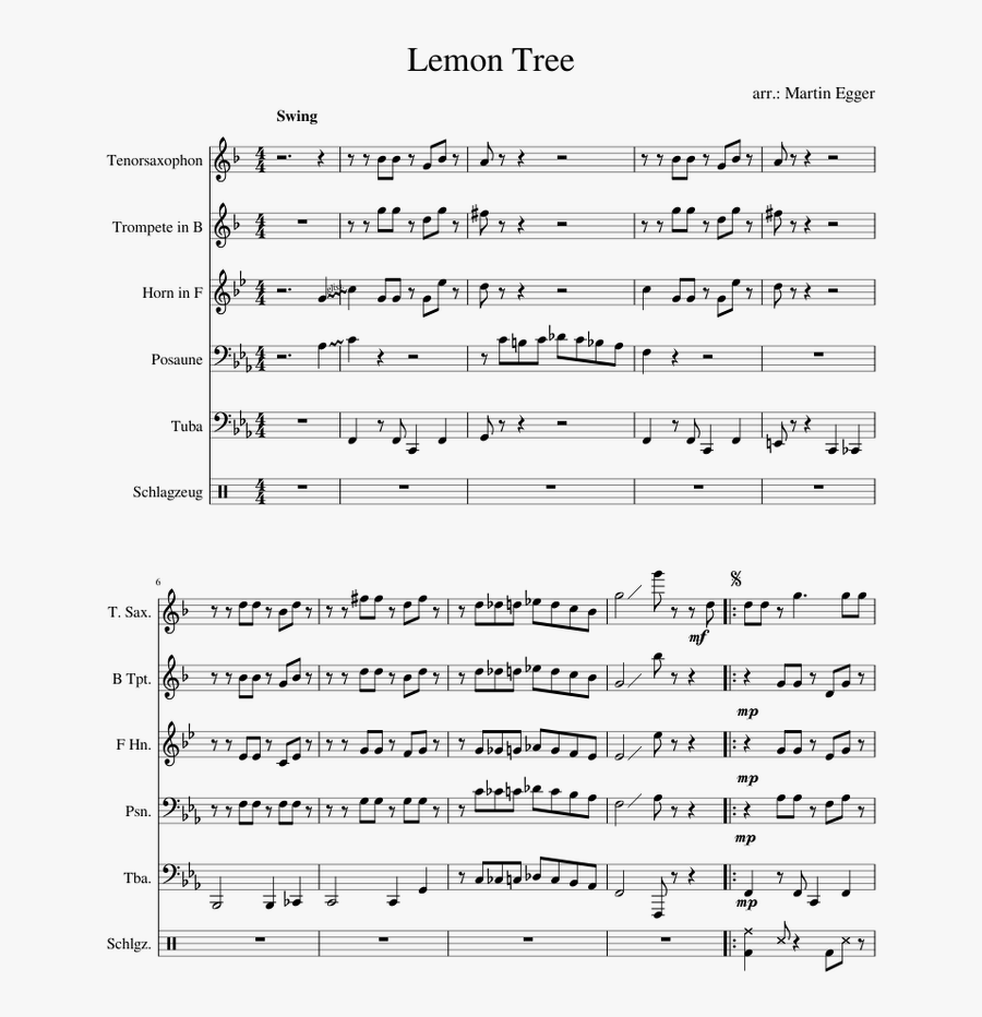Lemon Tree For Brass Band - Office Theme Song Violin Sheet Music, Transparent Clipart