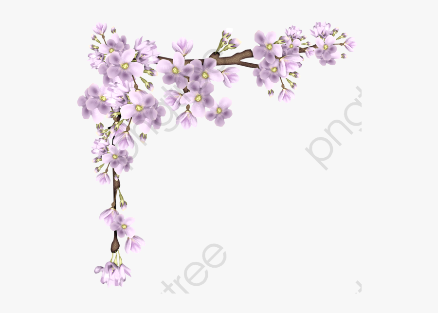 Transparent Cherry Blossom Clip Art - Flower Border Clipart Purple, Transparent Clipart