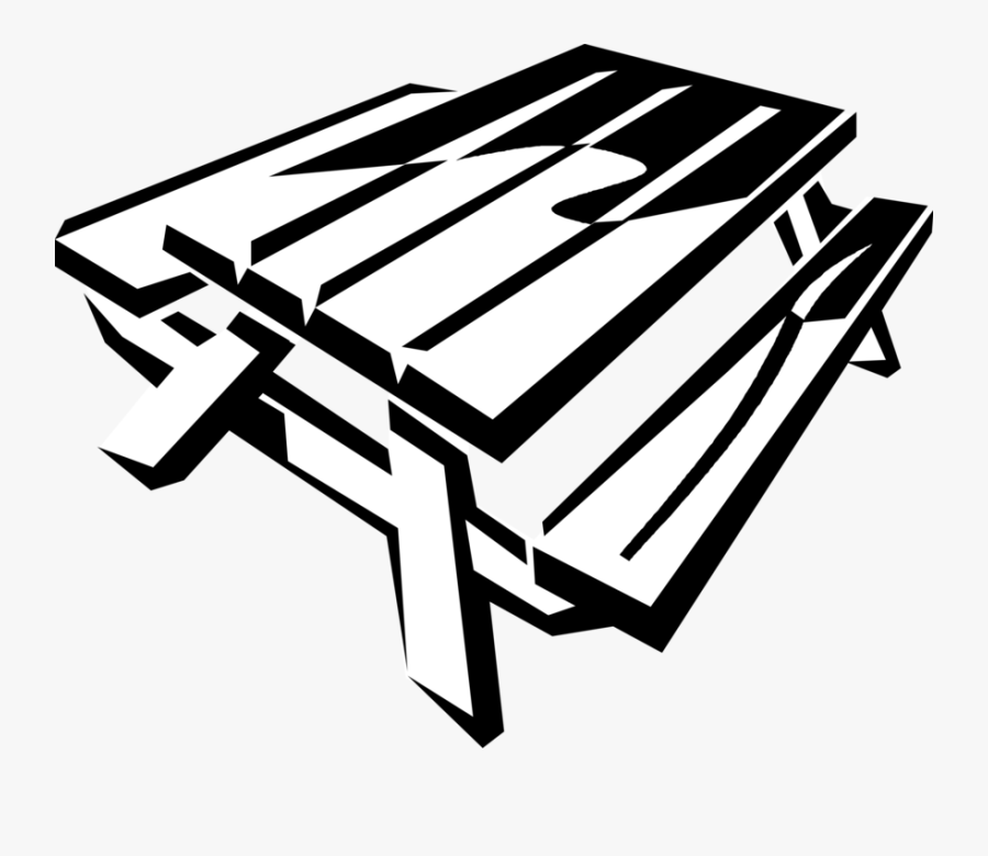 Vector Illustration Of Picnic Table With Attached Bench, Transparent Clipart
