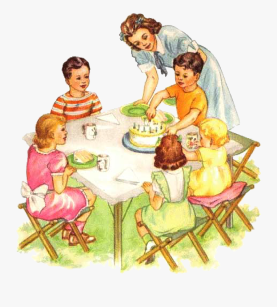 Vintage Picnic Children Free Picture - 10 Birthday Invitation Cards, Transparent Clipart