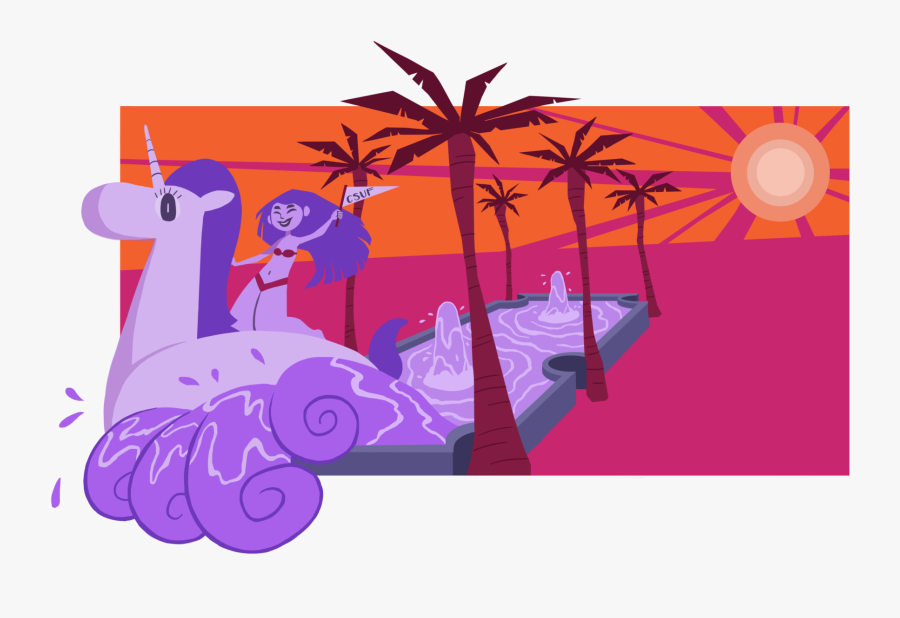 A Girl Riding A Unicorn Floatie Rides A Wave Coming - Illustration, Transparent Clipart