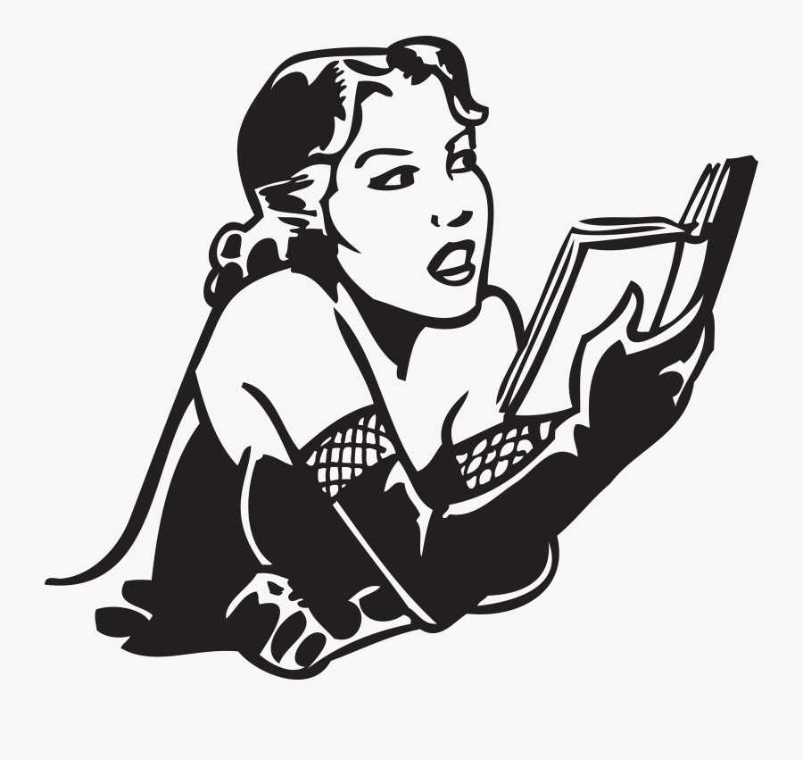 Lady Reading Clipart Black N White, Transparent Clipart