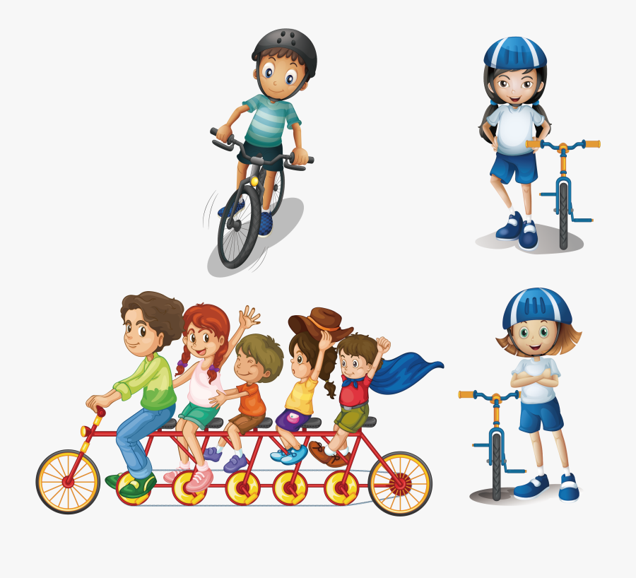 Bicycle Family Cycling Illustration - Boat With Children, Transparent Clipart