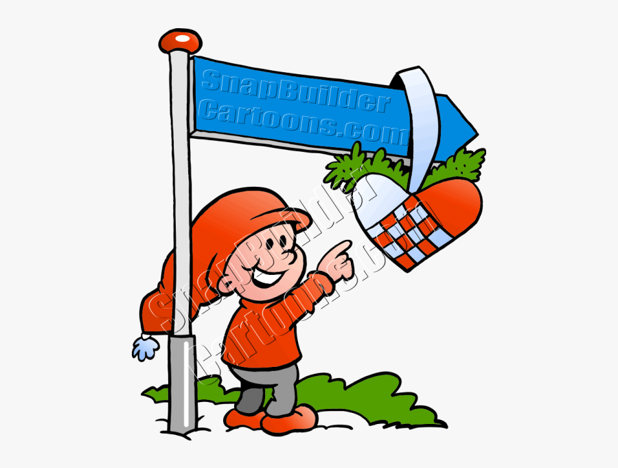 Christmas Elf Pointing At Heart Sign Post, Transparent Clipart