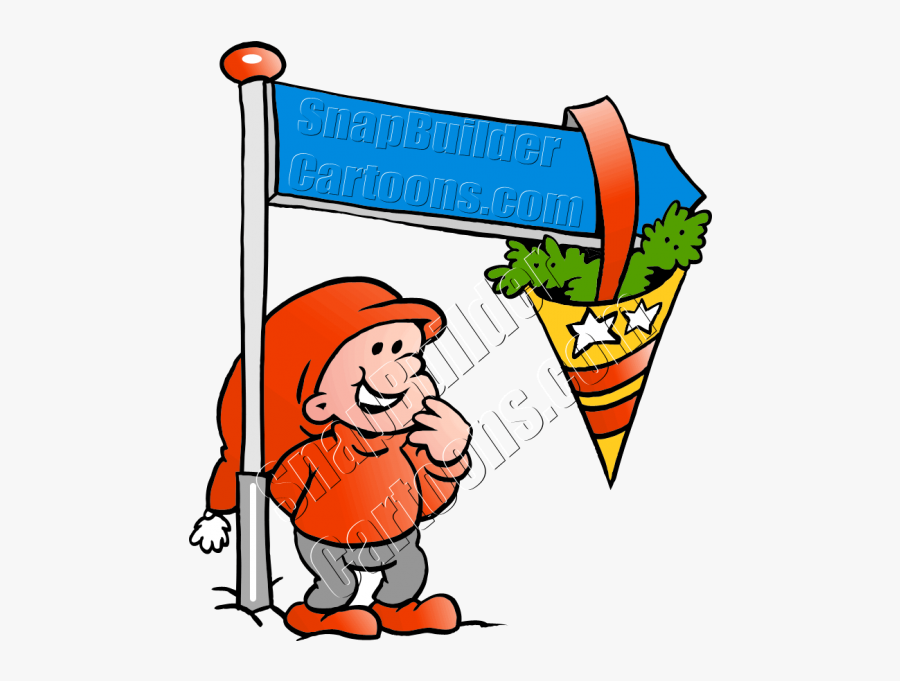 Christmas Elf Wonders Under Sign Post, Transparent Clipart