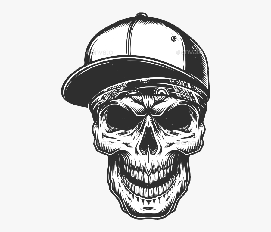 Transparent Black Skull Png - Skull With Baseball Hat, Transparent Clipart