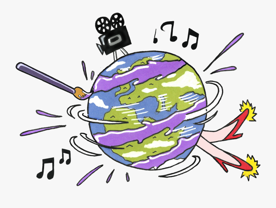 A Spinning World With Music Notes, A Film Camera And, Transparent Clipart