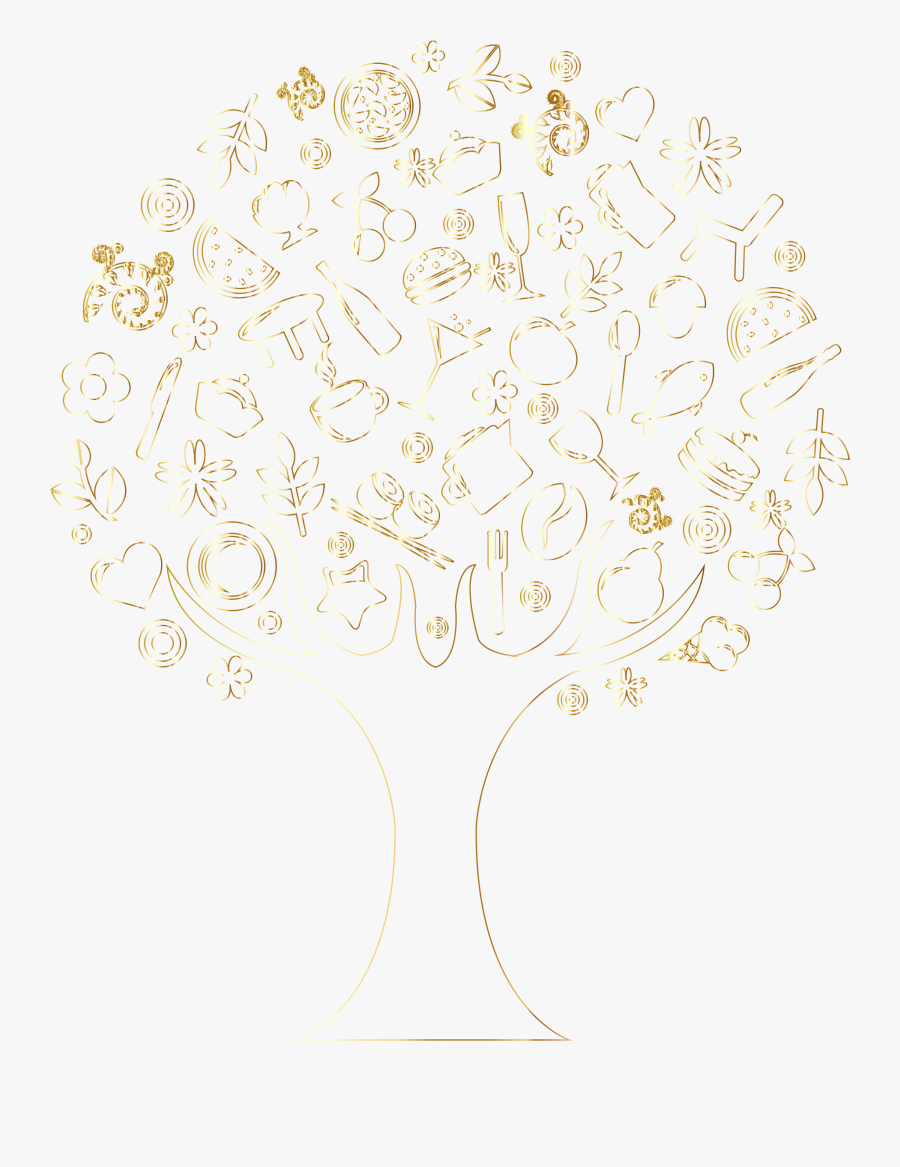 Gold Outline Abstract Tree No Background Clip Arts - Gold Tree Transparent Background, Transparent Clipart