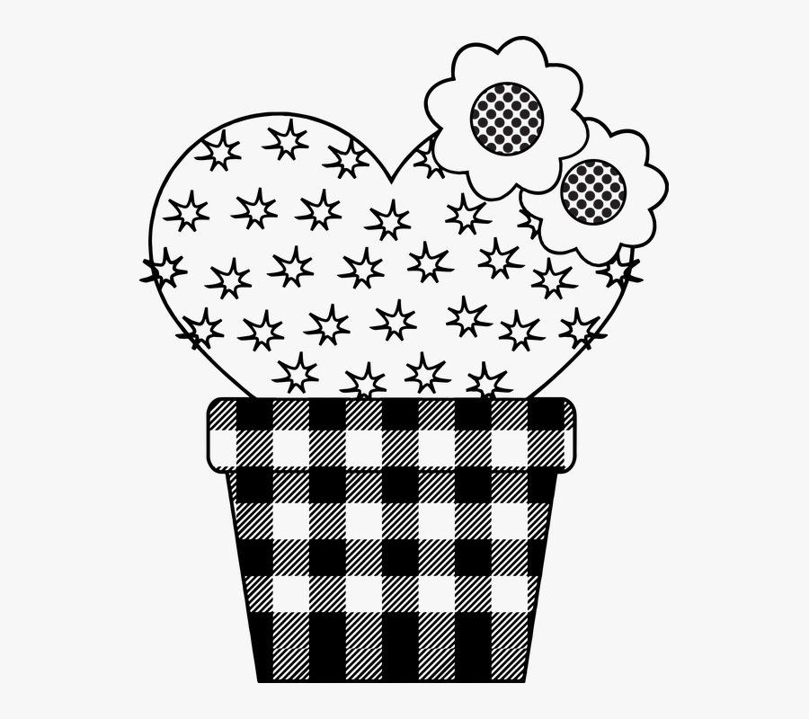 Cactus Outline, Flowering Cactus, Cactus, Plaid Pot - Vector Graphics, Transparent Clipart