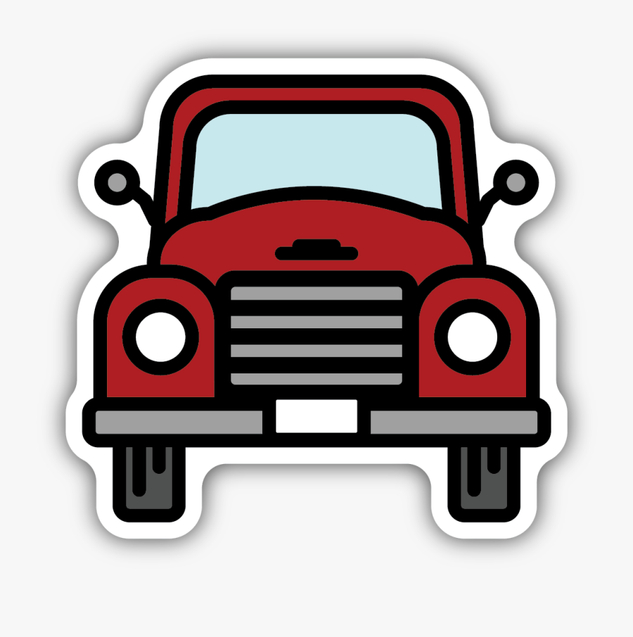 Old Pickup Front View Sticker - Front Old Car Cartoon, Transparent Clipart