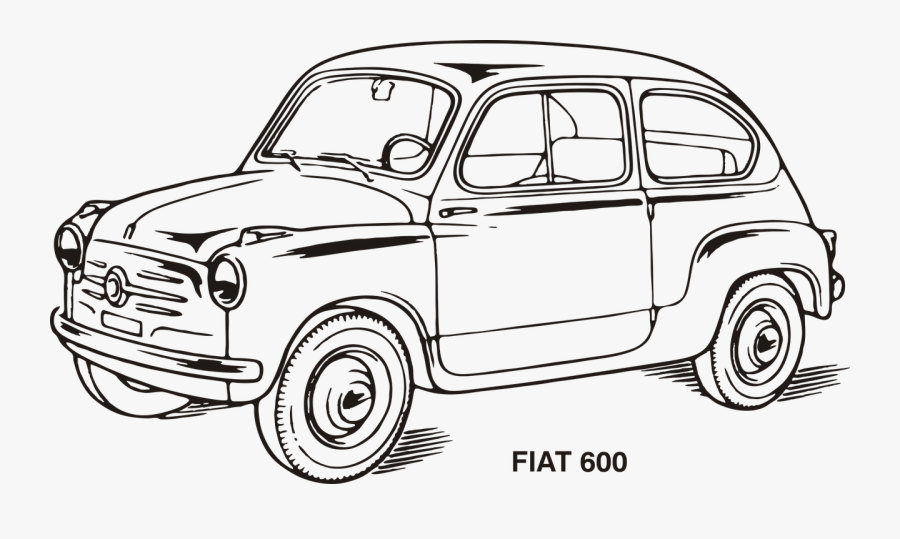 Transparent Classic Car Clipart Black And White - Fiat 600 Clipart, Transparent Clipart