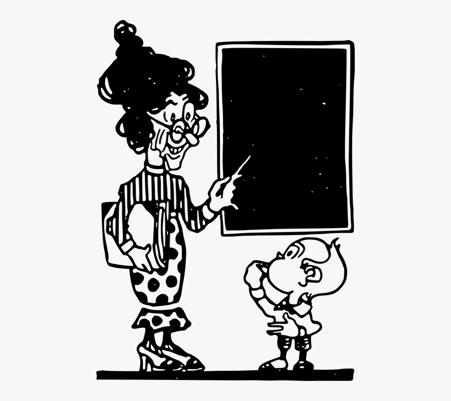 Back To School, Teacher, Child, Student, Chalkboard - Morning To Teacher Clipart Black And White, Transparent Clipart