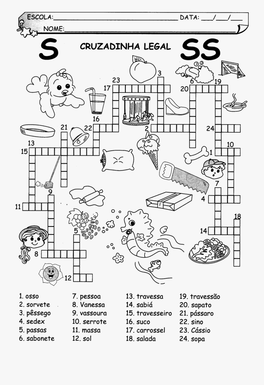Clip Art 24 Horas Crossword - Atividade De Ortografia Se Ss, Transparent Clipart
