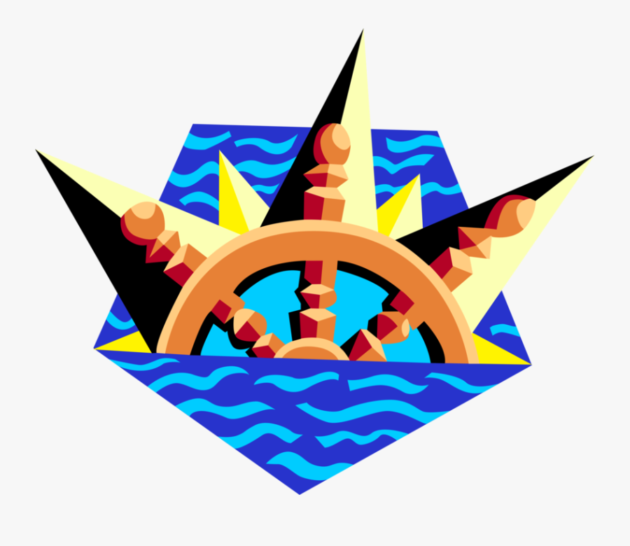 Vector Illustration Of Navigational Ship"s Helm Wheel - Emblem, Transparent Clipart