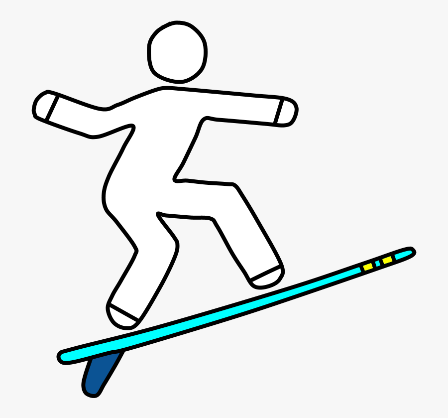 Surfer, Surf Board - Line Art, Transparent Clipart