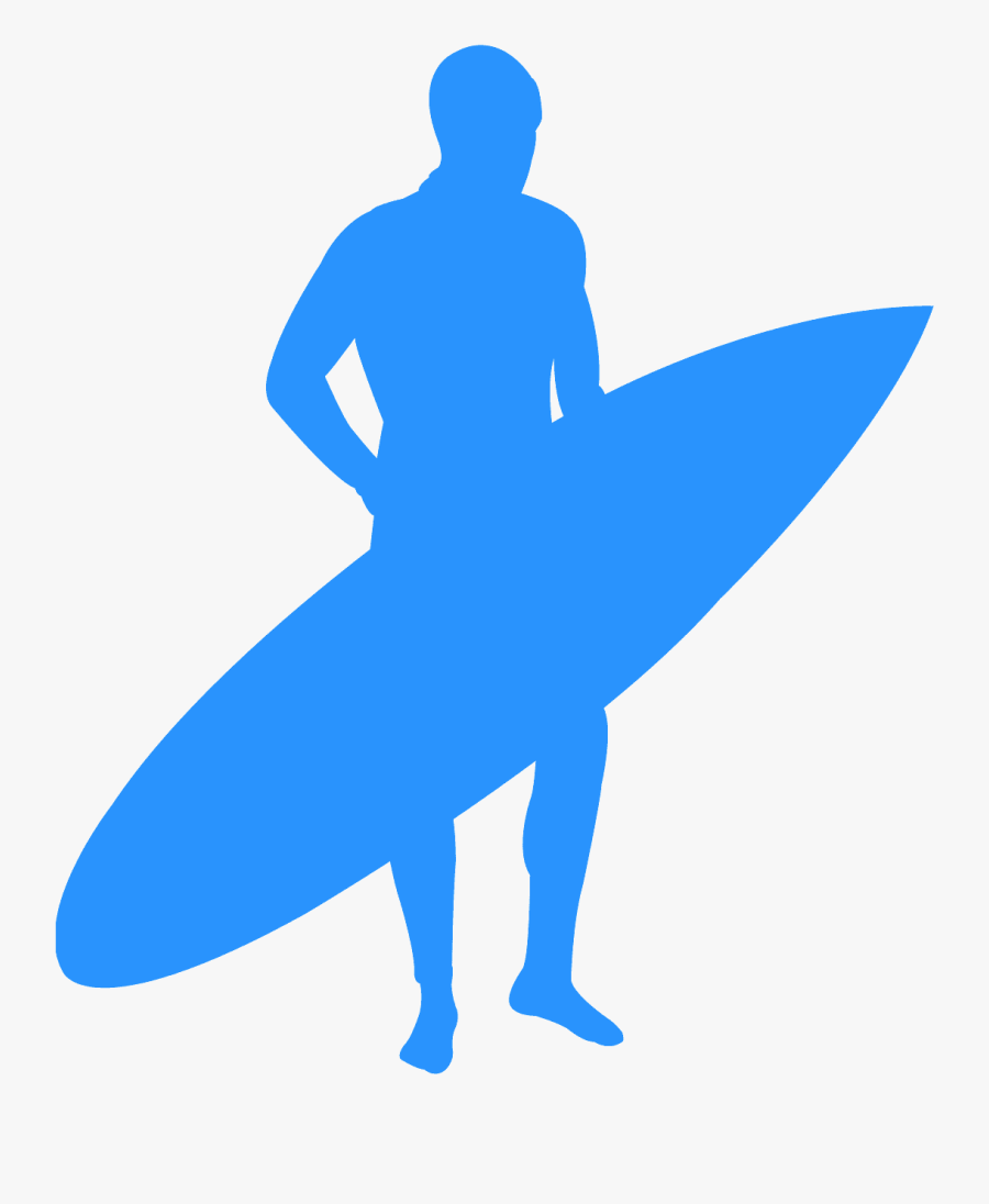 Silhouette Surfboard Blue, Transparent Clipart